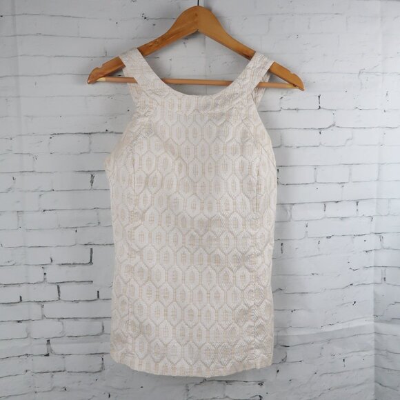 BANANA REPUBLIC TAN & WHITE DESIGN SLEEVELESS HIGH NECK TOP SIZE 6 - Picture 1 of 8